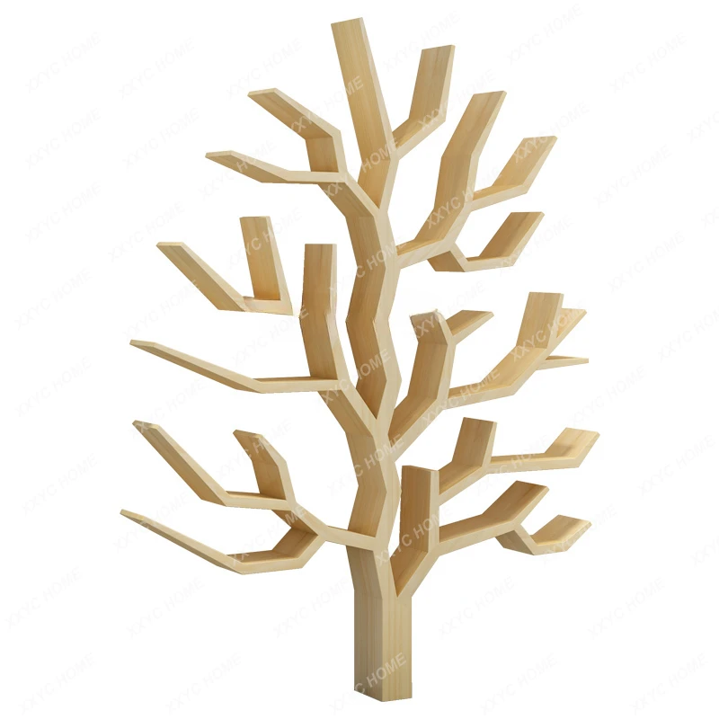 

LBX Modern Solid Wood Tree-Shaped Bookshelf Home Office Living Room Creative Wall Children's Floor Shelf