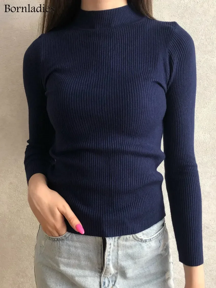 Bornladies Autumn Winter Basic Turtleneck Knitting Bottoming Warm Sweaters 2025 Women's Pullovers Solid Minimalist Cheap Tops