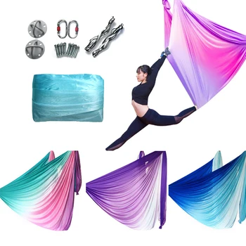 Gradient Color Extension Straps Anti-Gravity Elastic Aerial Yoga Swing Hammock Set