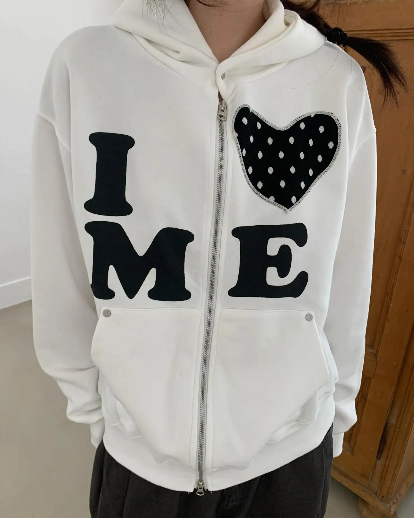 Korean Style Retro Fashion Letter Patch Oversized Women's