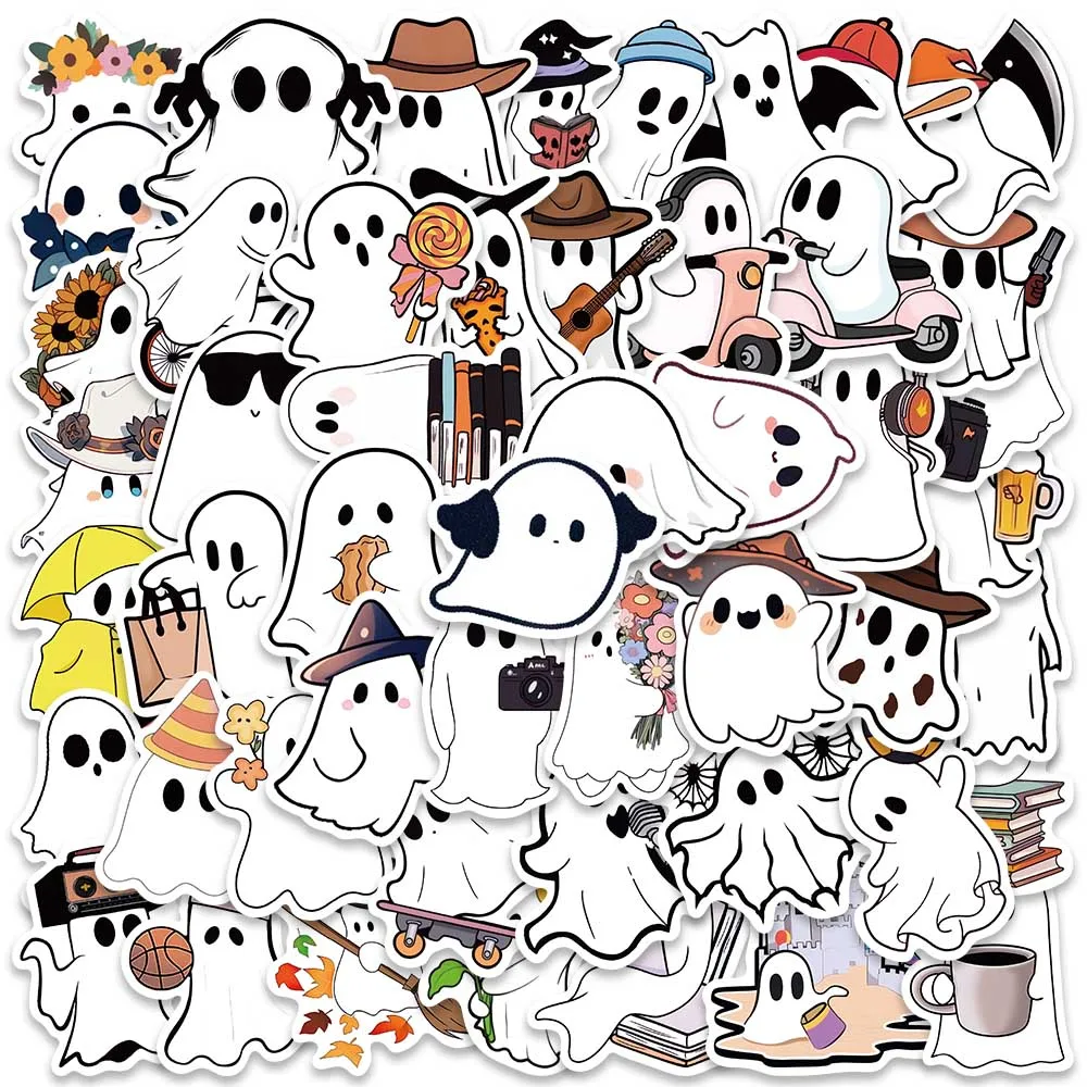 50pcs Cute Funny Cartoon Ghost Graffiti Stickers For Luggage Guitar Skateboard Diary Waterproof Vinyl Laptop Decals