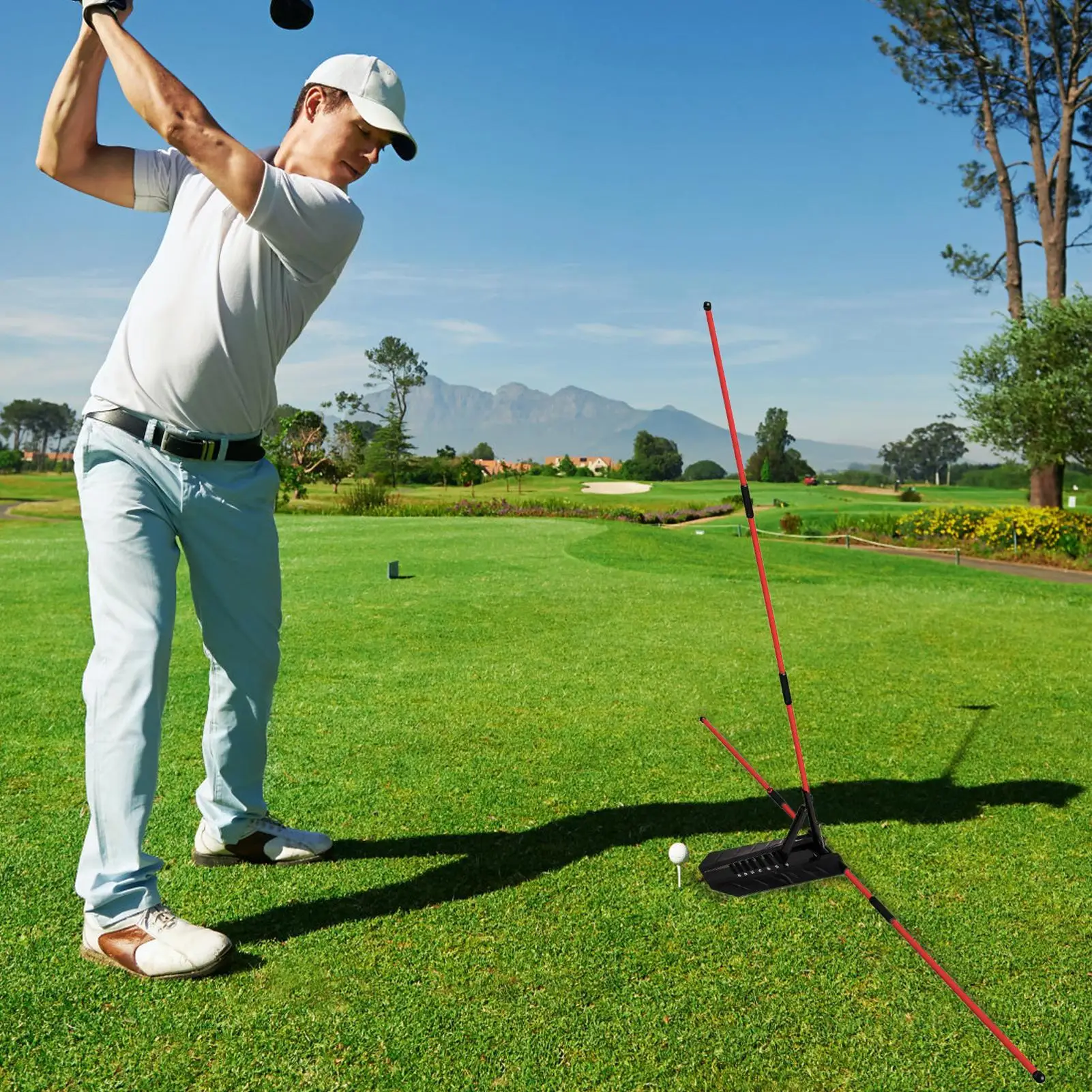 Golf Swing Alignment Rod Golf Alignment Stick Holder Swing Practice Plate Trainer Swing Angle Adjustment Postures Correction Aid