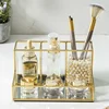 Luxury Makeup Brush Blush Brush Storage Bucket Glass Metal Ornaments Home Decoration Desktop Table Makeup Storage Tube Organizer 3