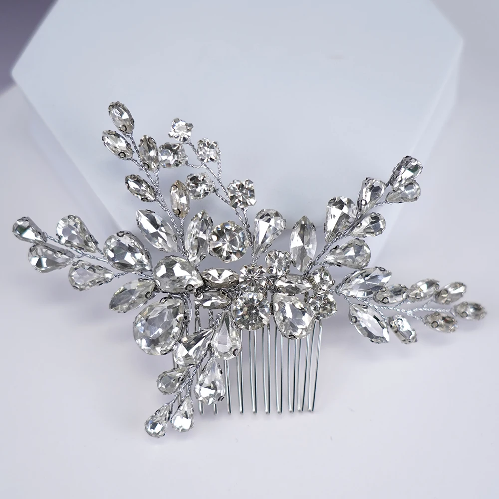 Bride Wedding Crystal Hair Comb Silver Full Rhinestone Bridal Bridesmaids Handmade Hair Clip Accessories Women