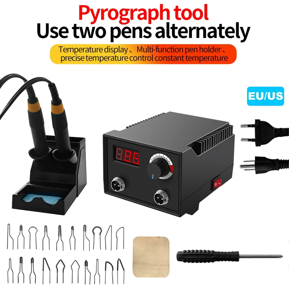 100W AC 110V 220V Electric Soldering Iron Woodburner Wood Burning Tool Adjustable 300-700°C Wood/Leather Pyrography Machine Set