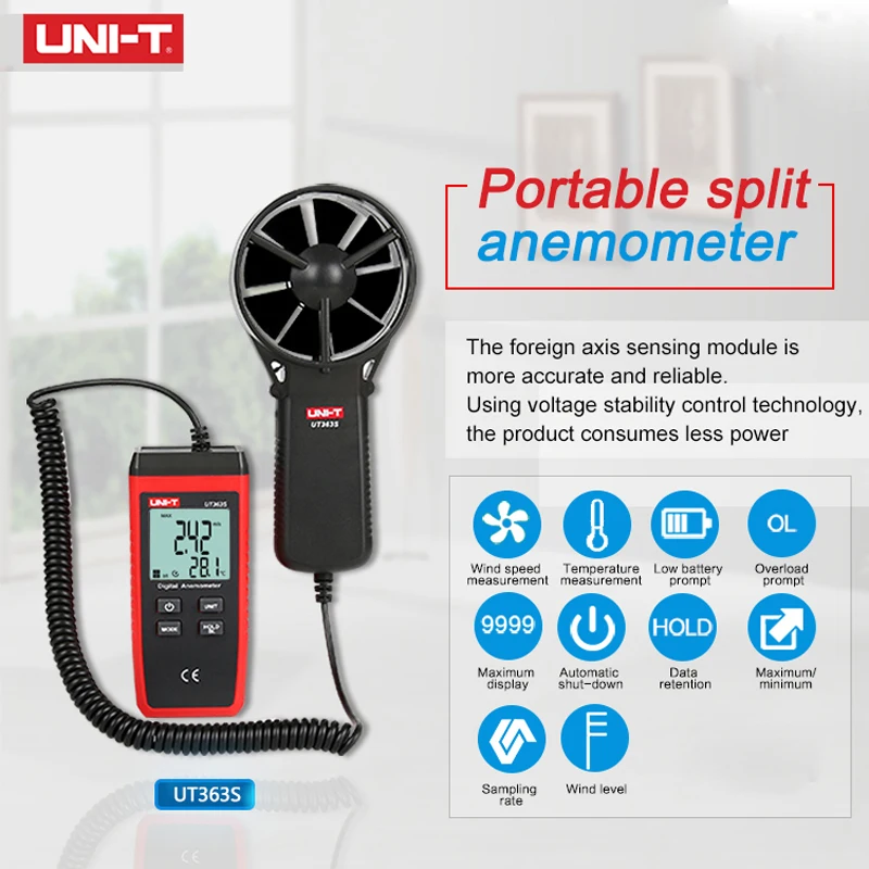 

UNI-T Digital Anemometer UT363S 0.4~30m/s Wind Speed Sensor Meters Temperature Tester Speed Measuring Instruments Measurement