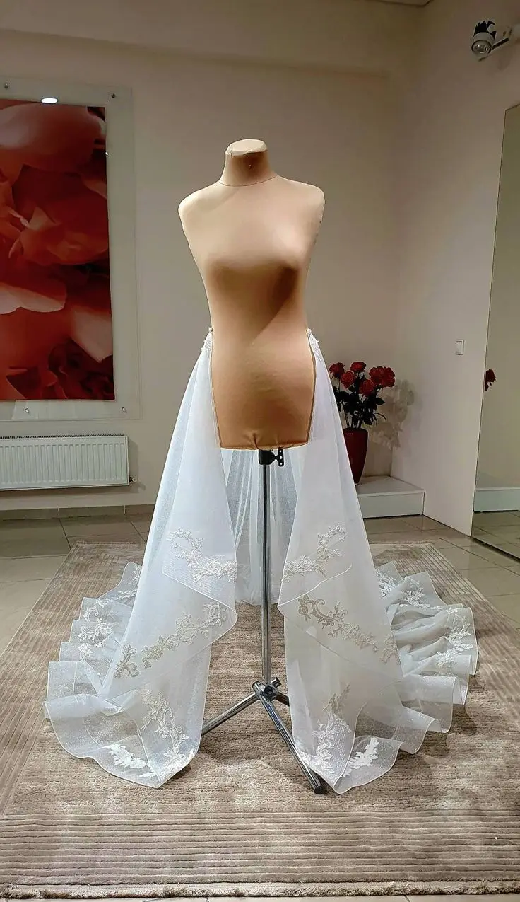 Lace Appliques Organza Bridal Detachable Skirt Wedding Removable