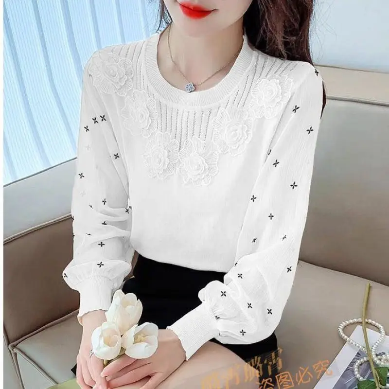 Pull Femme En Dentelle KIMODO - Col Rond, Manches Longues, Style Patchwork Décontracté
