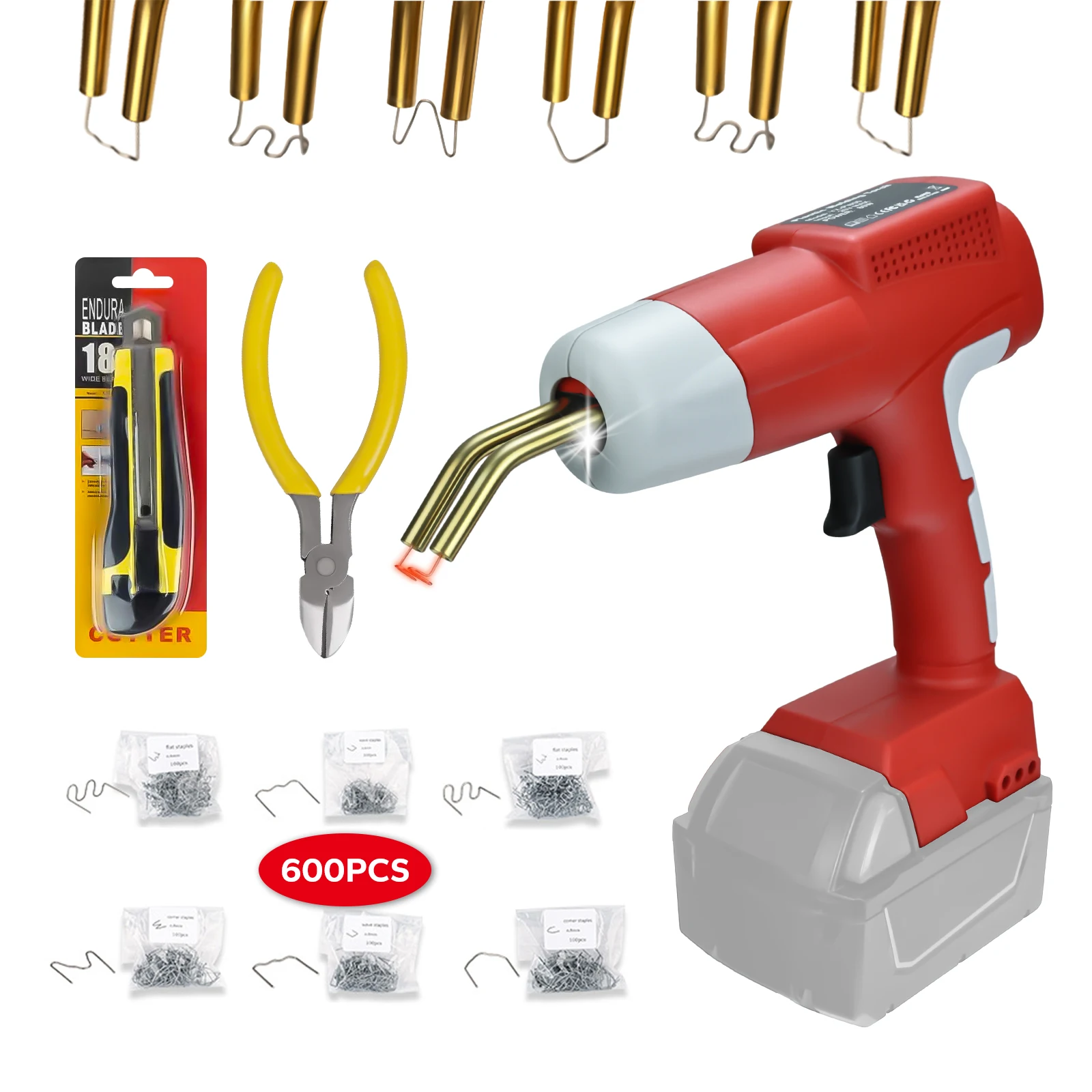 80W Plastic Welding Gun with 600pcs Nails Car Repair Nail Welding Wire Tool Welder Torch Kit for Milwaukee 18-20V Li-ion Battery plastic welding gun for milwaukee 18v 20v li ion battery welder machine hot stapler with 600pcs nails plastic welding kit