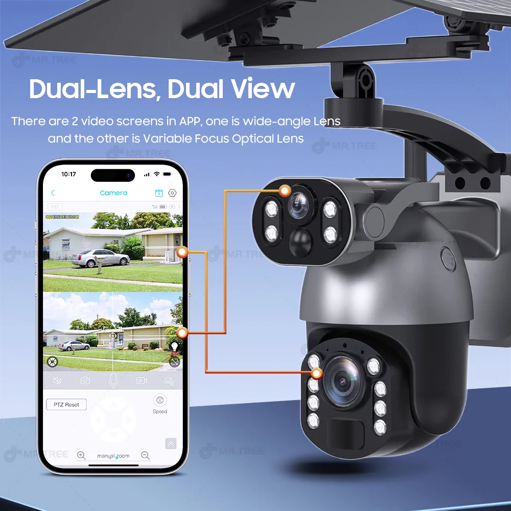 50XZOOM Telecamera solare 4G SIM/WiFi Telecamera di sicurezza esterna a doppio obiettivo con visione notturna, sorveglianza wireless impermeabile per giardino - immagine 6