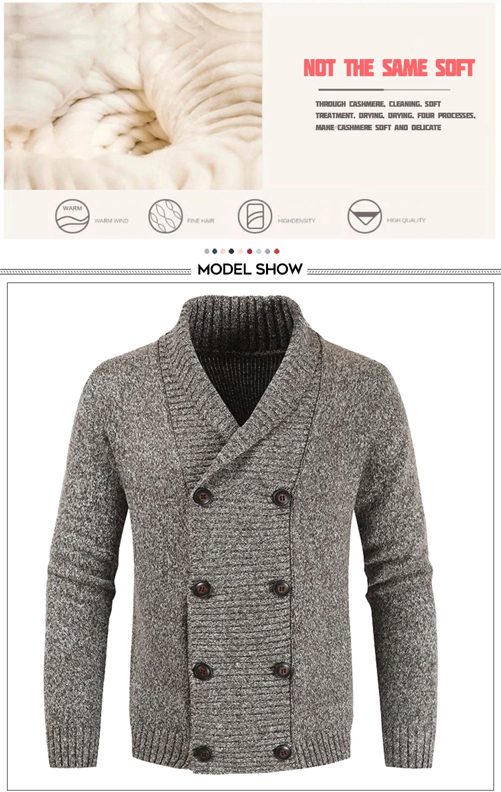 Description Picture 5 of itemMen's Fashion Winter Wool Cardigan Sweater Double Breasted Cashmere V Neck Men Large Size Long Cardigan Men Pull Homme clothing