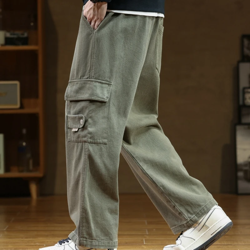 

2024 Autumn New Cargo Pants Men Multi-Pockets Cotton Casual Wide Pants Male Workwear Loose Straight Trousers Big Size