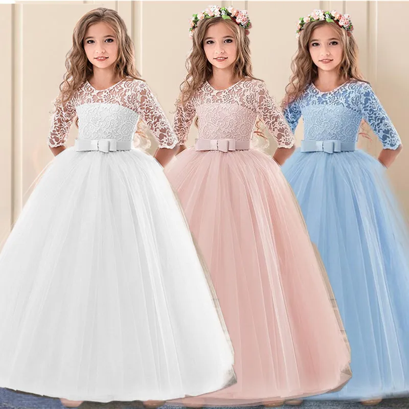 teen-girl-elegant-long-dresses-brridesmaid-girl-lace-flower-wedding