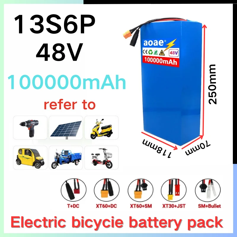 

Original 13S6P 48V 100000mAh 2000W 18650 Lithium Ion Battery Pack for 48V Electric Bicycle+Built-in BMS Optional Plug