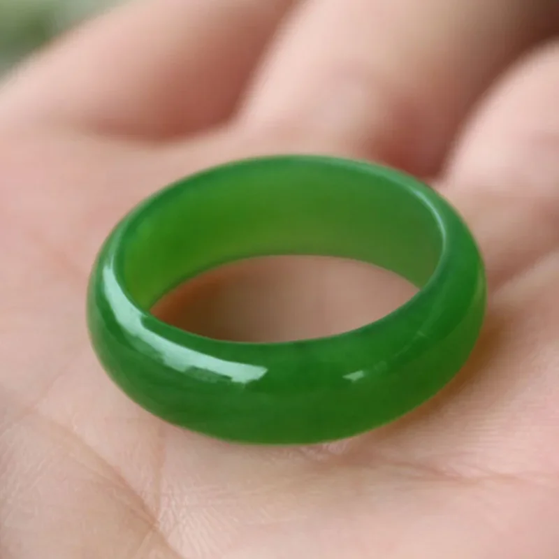 Jade Ring Natural Green Hetian Jadeite Amulet Hand Carved For Women Men