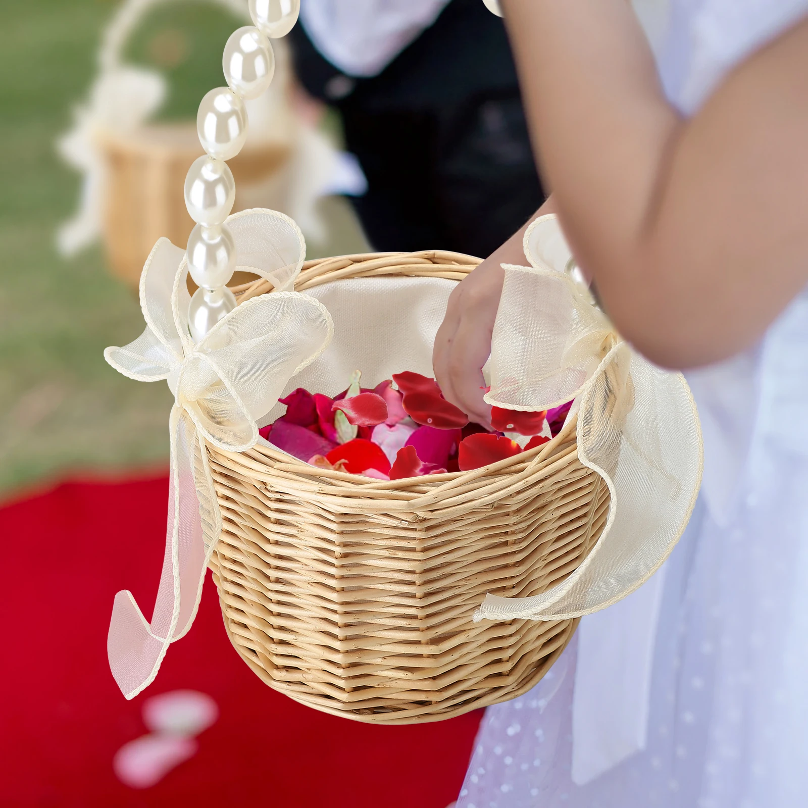 Flower Basket Woven Rattan Storage Container Box Portable Wedding Girl Baskets with Handle Wedding Party Home Decoration 2