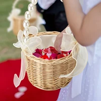 Flower Basket Woven Rattan Storage Container Box Portable Wedding Girl Baskets with Handle Wedding Party Home Decoration 2