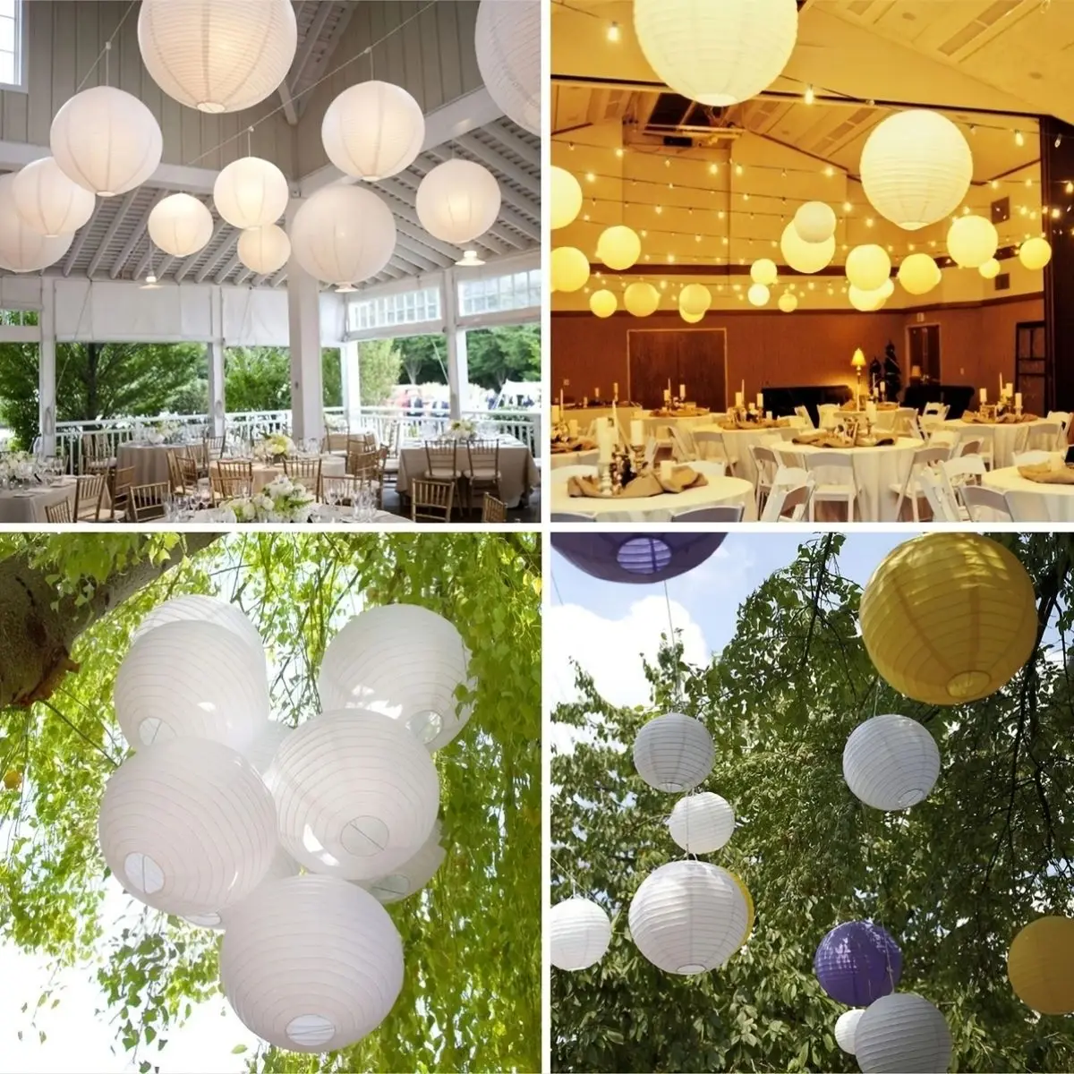 15 Lanternes En Papier Vert Sauge, Or, Ivoire - Déco Mariage Rustique, Fête Jardin, Anniversaire