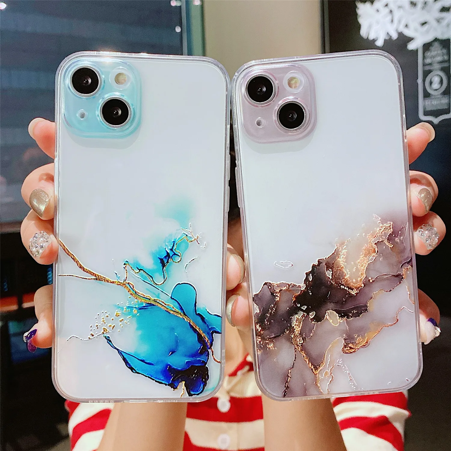 Чехол для iPhone 13 12 Mini 11 Pro Max XS XR X 6 6S 7 8 Plus SE 2020 IMD блестящий Мраморный мягкий