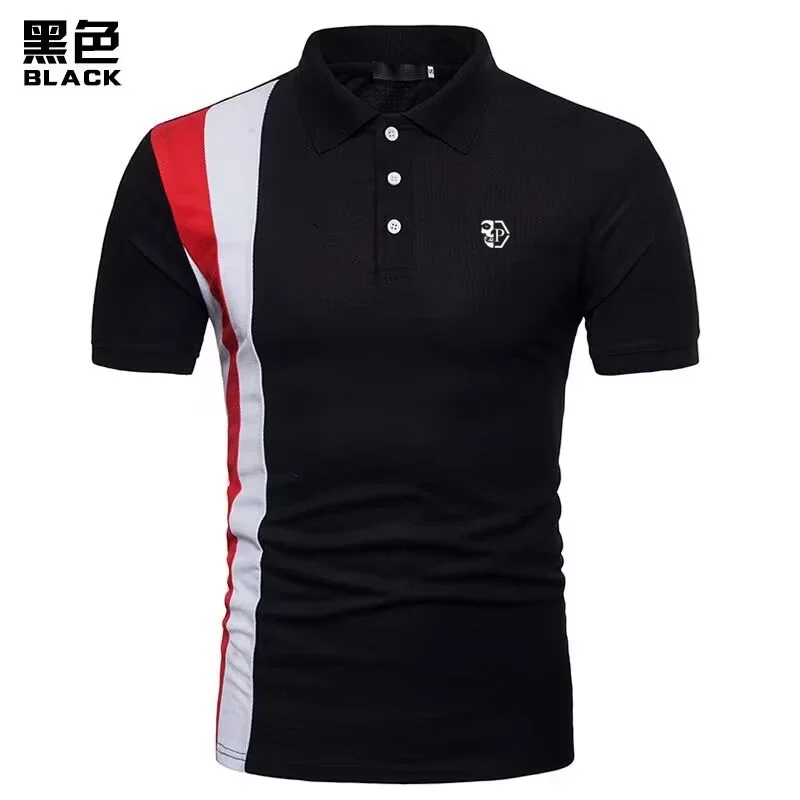 

New men's summer half skull printed polo shirt, men's casual color blocking short sleeved top, fashionable and handsome fitness