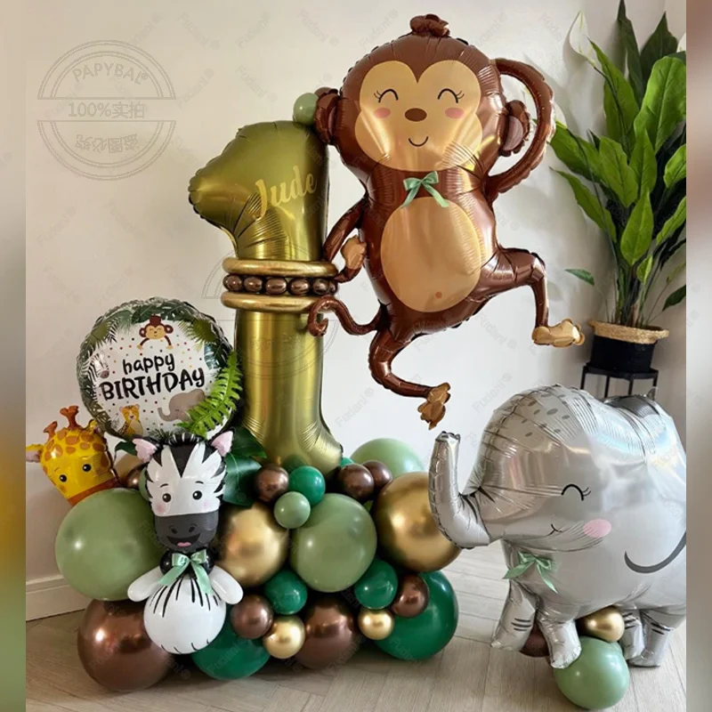 50 stücke Cartoon Affe Elefant Ballon Goldene Zahl Geburtstag Ballon Set Dschungel Tier Thema Party Dekoration Fotografie Requisiten – Detail 1