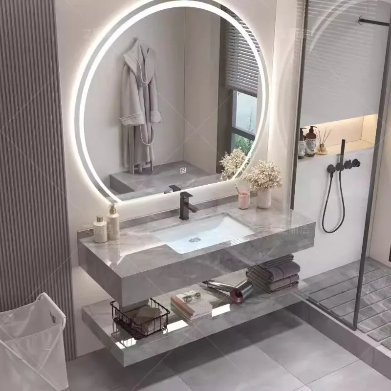 Simple Washbasin Bathroom Vanities Toilet Vintage Partition Vintage Bathroom Vanities Light Grey Armadi Aperti Home Furniture