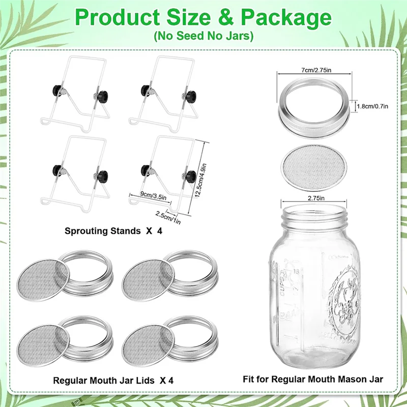 Sprouting Kit,Stainless Steel Sprouting Jar Lids Stands Jar Screen Lids For Regular Mouth Canning