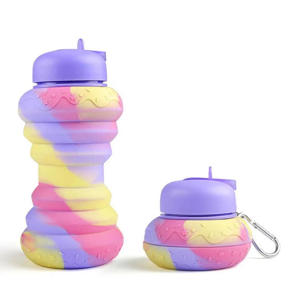 600ML Folding Water Cup Large Caliber Doughnut Shape Sport Bottle Drop-resistant Portable Water Cup Daily Use