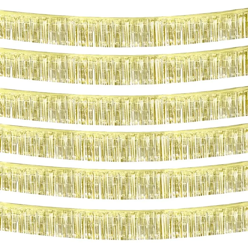 

6 Pack 10 Feet Light Gold Foil Fringe Garland Metallic Tinsel Streamers Banner Wall Hanging Curtain Backdrop for Party Supplies