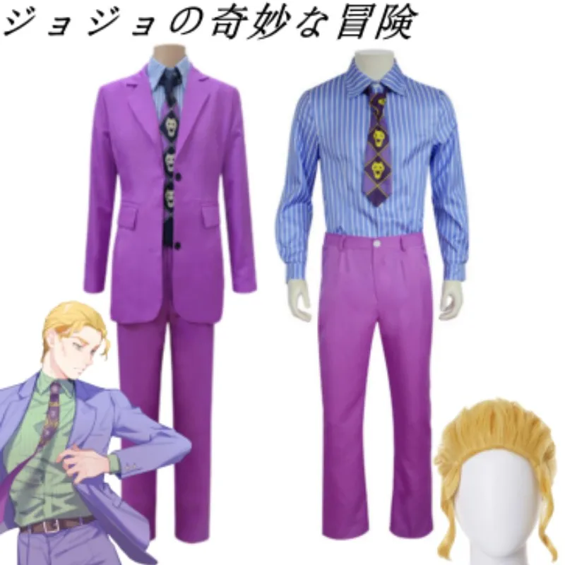 

Парик в стиле аниме «Невероятные приключения Джоджо», костюмы с Кирой йошикаге из искусственной кожи с принтом «Killer Queen», комикс-Con, одежда для карнавала и вечеринки