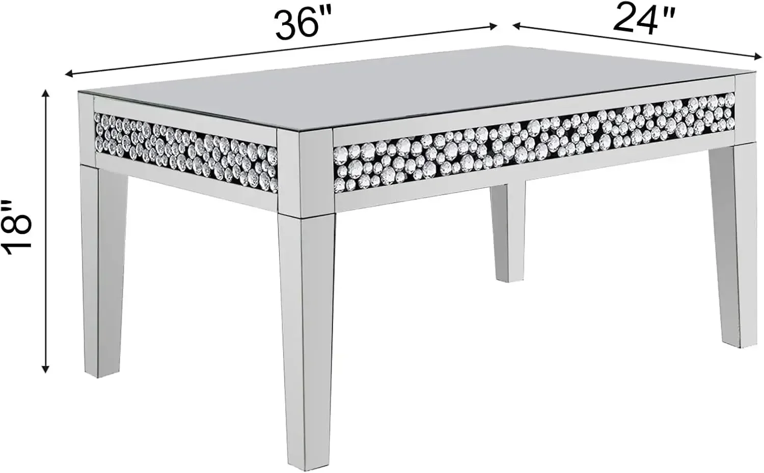 Rectangle Mirrored Coffee Table Silver Living Room Table with Cryatal Diamond Inlay Modern Luxury Mirrored Furniture Tea Table 2
