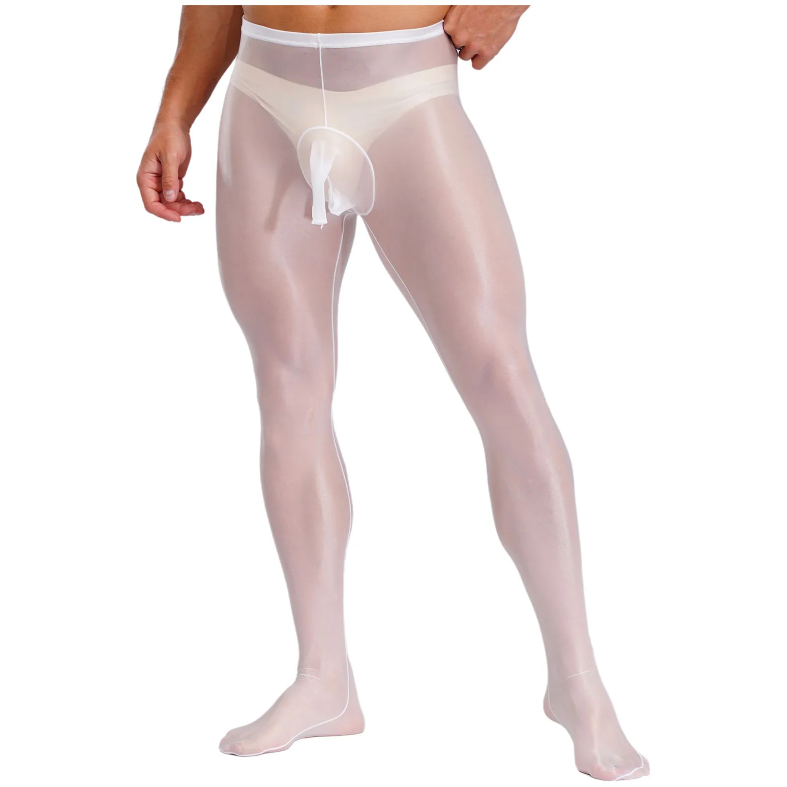 Bulge Pouch Opening Footed Tights Stockings for Gay Men Lingerie Tights Sheer Stocking Silky Underwear Pants Unitard Pantyhose