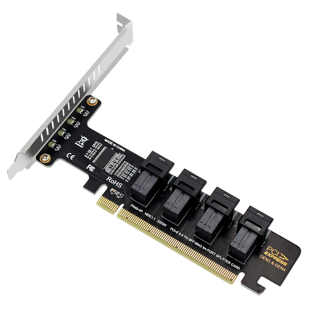 

4.0 PCI-E X16 to 4 Ports SFF-8643 U.2 NVME Expansion Adapter Card Support SSF 8643 to SFF-8639 SSD