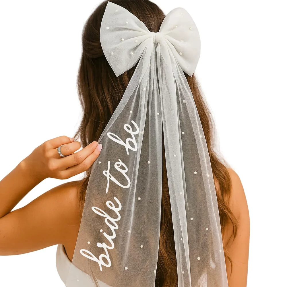 Brautschleier mit Perlen, Haarschleifenclip mit Schleier für Junggesellinnenabschied, Brautparty, Hochzeit, Verlobung, Foto-Accessoire