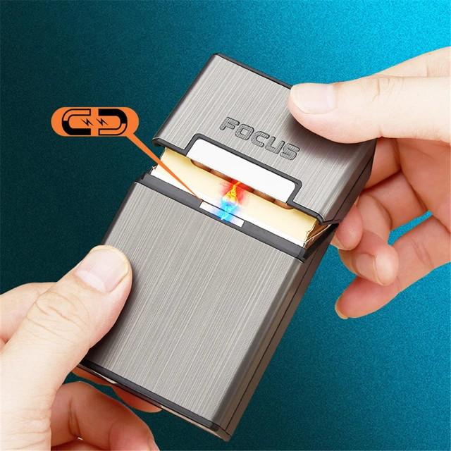 Étuis à Cigarettes en métal avec allume-cigare USB coupe-vent, boîte à  tabac Rechargeable pouvant