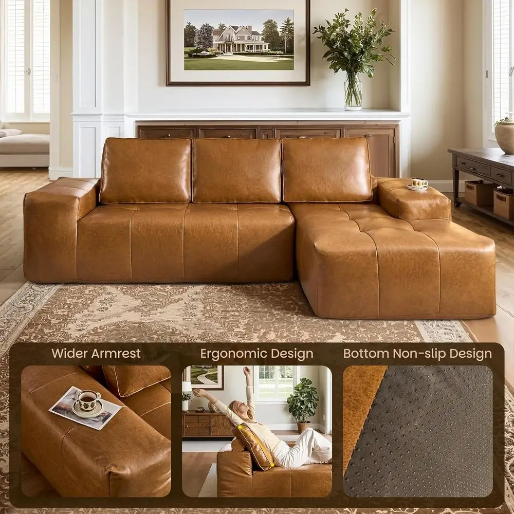 Brown Leather Sofa Set 6