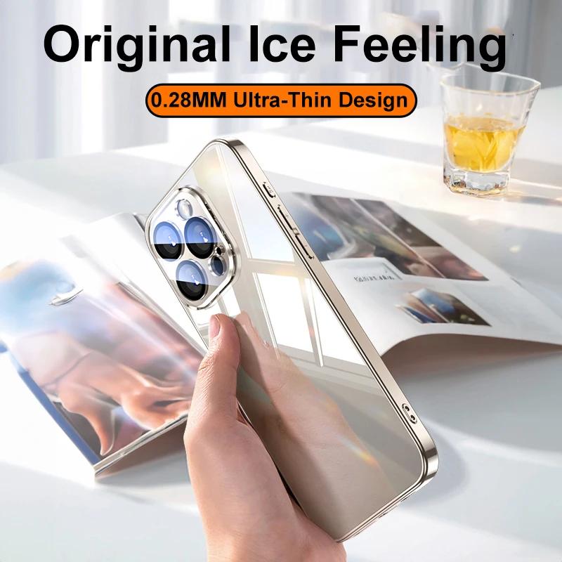 Premium Shockproof Tempered Glass Case with Plating Frame and Mirror Lens Protection