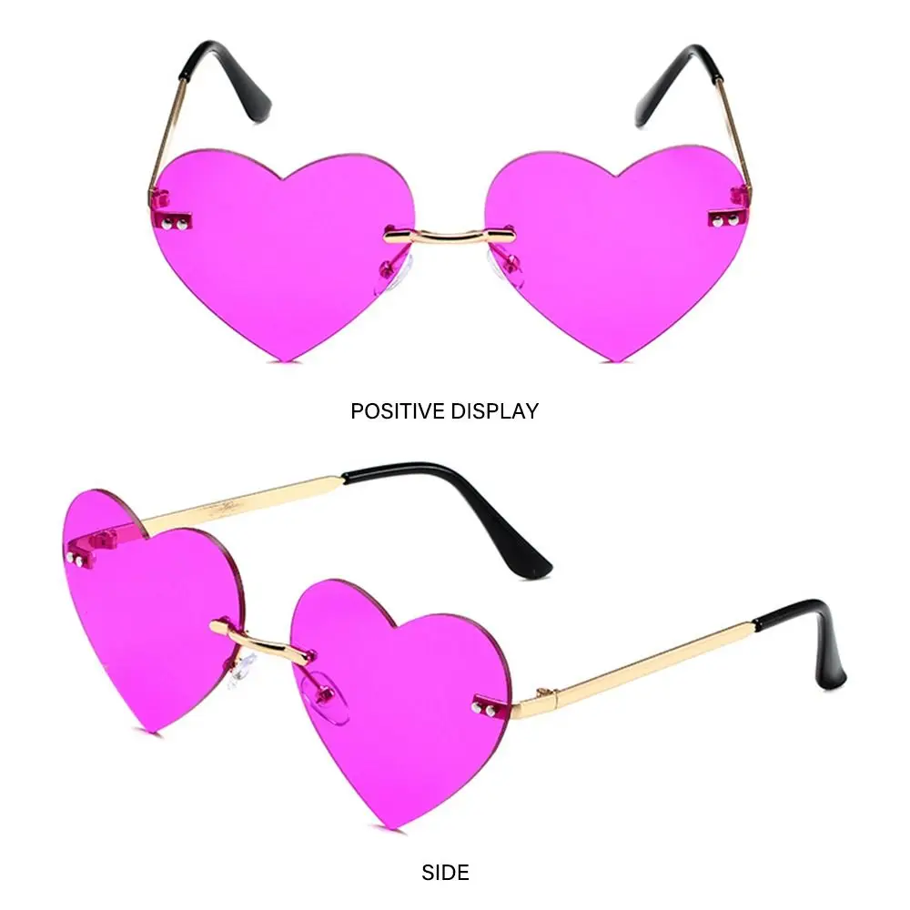 Accessories Hippie Costume Party Rimless Heart Sunglasses Pink Hippie Sunglasses Metal Sun Glasses Heart-Shaped 3
