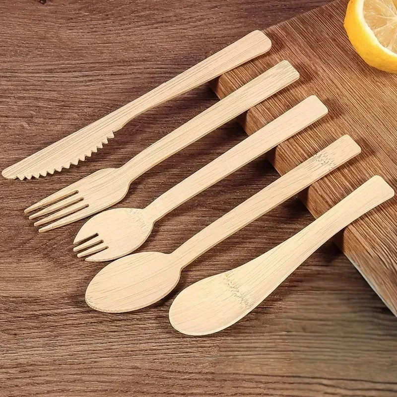 Premium Eco-Friendly Bamboo Cutlery Set - Smooth, High-End Disposable Utensils for Parties, Camping, and Weddings
