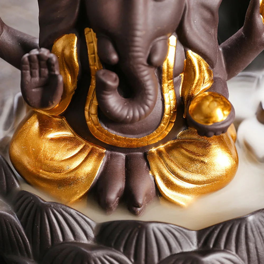 Handicrafts Lucky Ganesha Elephant Waterfall Backflow Incense Burner Home Decor Incense Stick Holder Lotus Censer (no Incense)