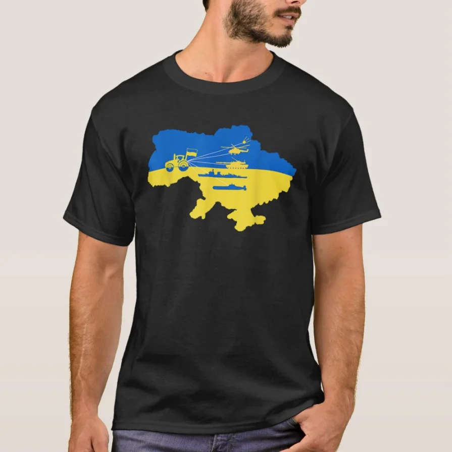 

Ukrainian Map Farmer Pulling Tank Ship Men T-Shirt Short Sleeve Casual 100% Cotton O-Neck Summer Tees