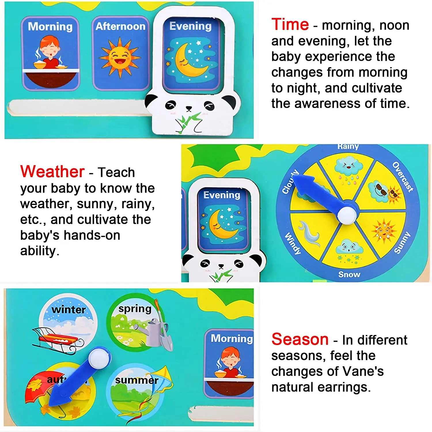 Montessori Wooden Frog Clock Toys For Kids,Learning Calendar,Weather,Season,Time,Week,Early Educational Toy for Boys And Girls 3