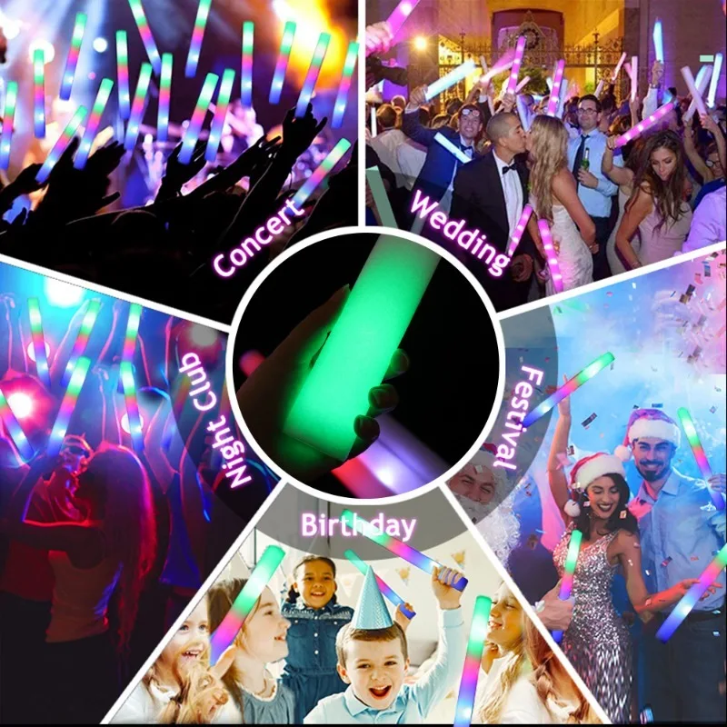 12/15/30/60/90/120pcs LED Glow Sticks Bulk Colorful RGB Glow Foam Stick  Cheer Tube Dark Light for Xmas Birthday Wedding Party - AliExpress