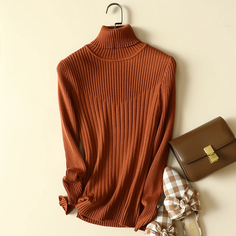 

Turtleneck Knitted Women Sweater Pullovers Autumn Solid Long-Sleeved Elastic Elegant Female Pulls Top Quality