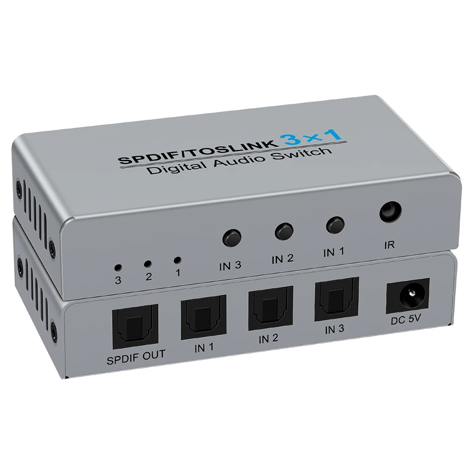 3 in 1 out Spdif Toslink 광학 디지털 오디오 스위치 분배기, 3x1 SPDIF 광케이블 지원 DVD CD 플레이어용 DTS AC3 박스