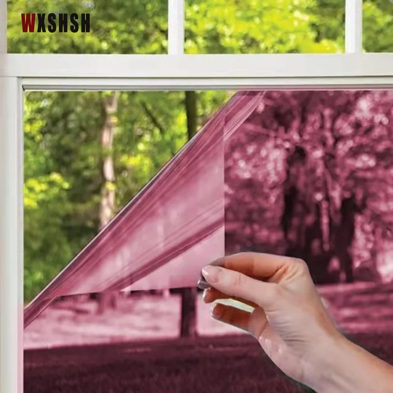 Pellicola per la privacy delle finestre Protezione solare Pellicola di copertura anti-UV vetro Prospettiva unidirezionale Effetto specchio Rotolo Foglie Vetro colorato Rosso Argento - immagine 5