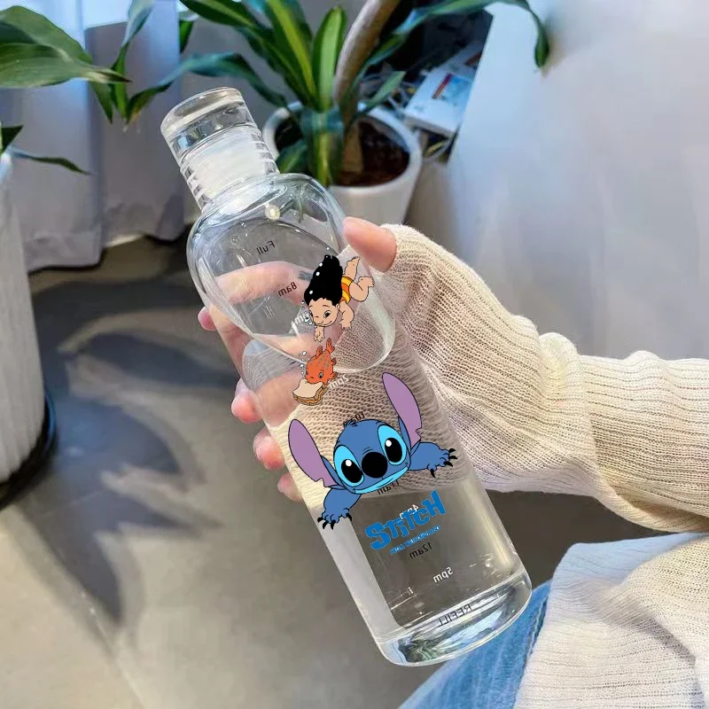 Disney Stitch Plastic Bottle with Lid Time Marker for Drink Water Birthday Gift Milk Juice Large Capacity Transparent Simple Cup kids water bottle