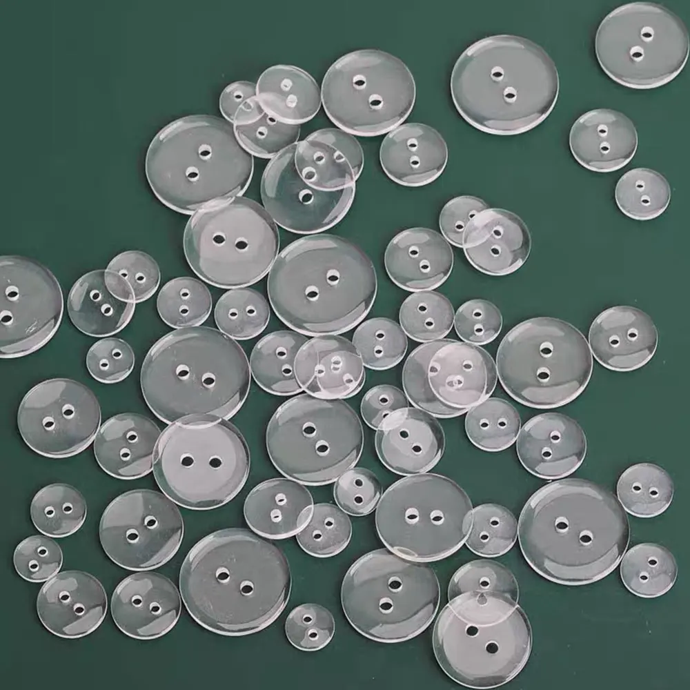 9mm/11.5mm/15mm/18mm Two Holes Transparent Small Buttons Bread Round Resin Sewing Button DIY Clothing Dress Accessories