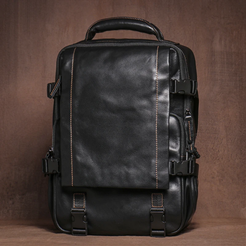 GURO Men's Genuine Leather Backpack Top Cowhide Outdoor Travel Bag Luxury Trendy Student School Bag Business Laptop Computer Bag 2