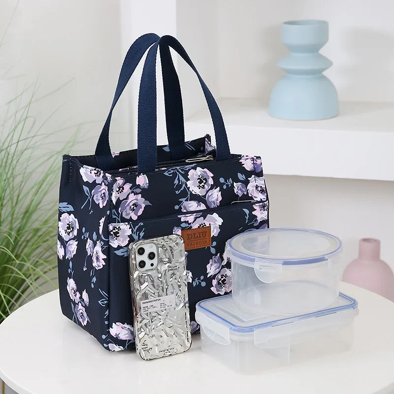 Stilvoll und praktisch: Tragbare Lunch-Tragetasche mit Blumendruck und dickem Nylongewebe für Arbeit und Outdoor – Detail 9
